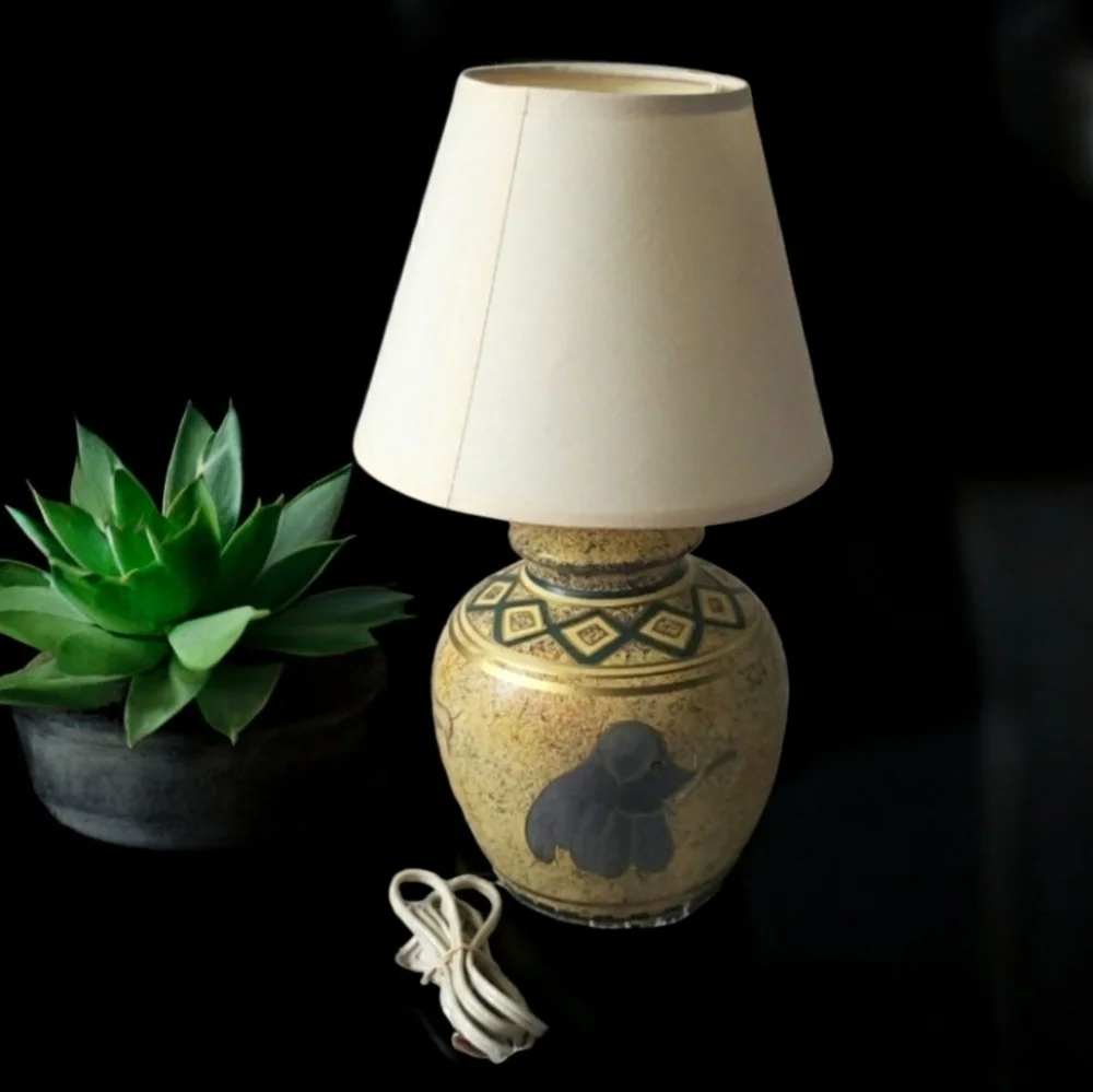 1999 Elephant Ceramic Table Lamp & Shade
